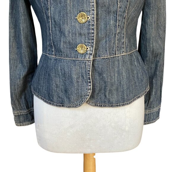 Vintage AMI Denim Fitted Y2K Peplum Jean Jacket Washed Blue Western Grunge 90s-M - Picture 6 of 11